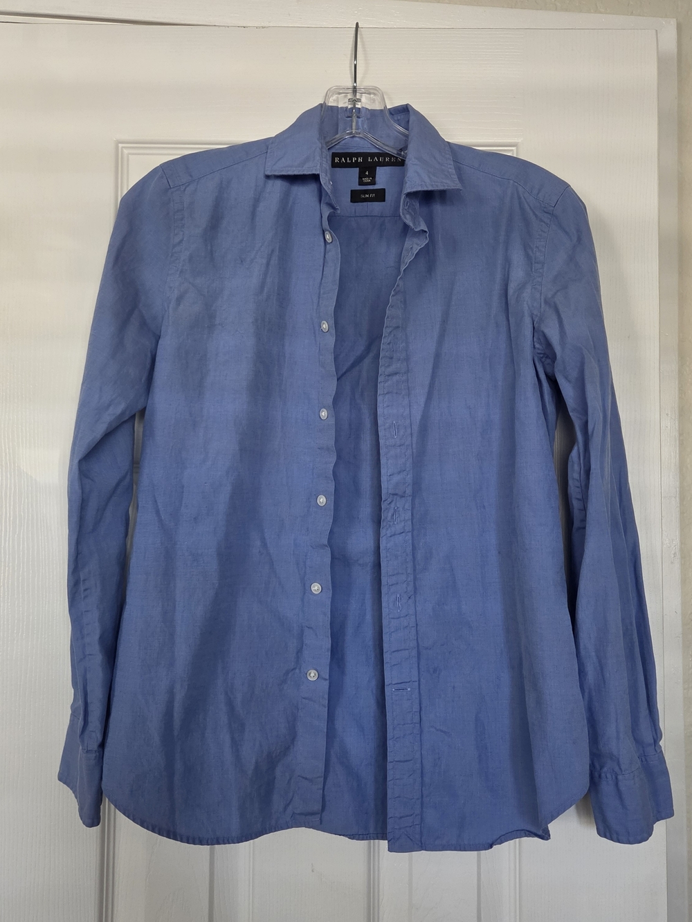 Ralph Lauren Women's Slim Fit Light Blue Long-Sleeve Button-Up Shirt